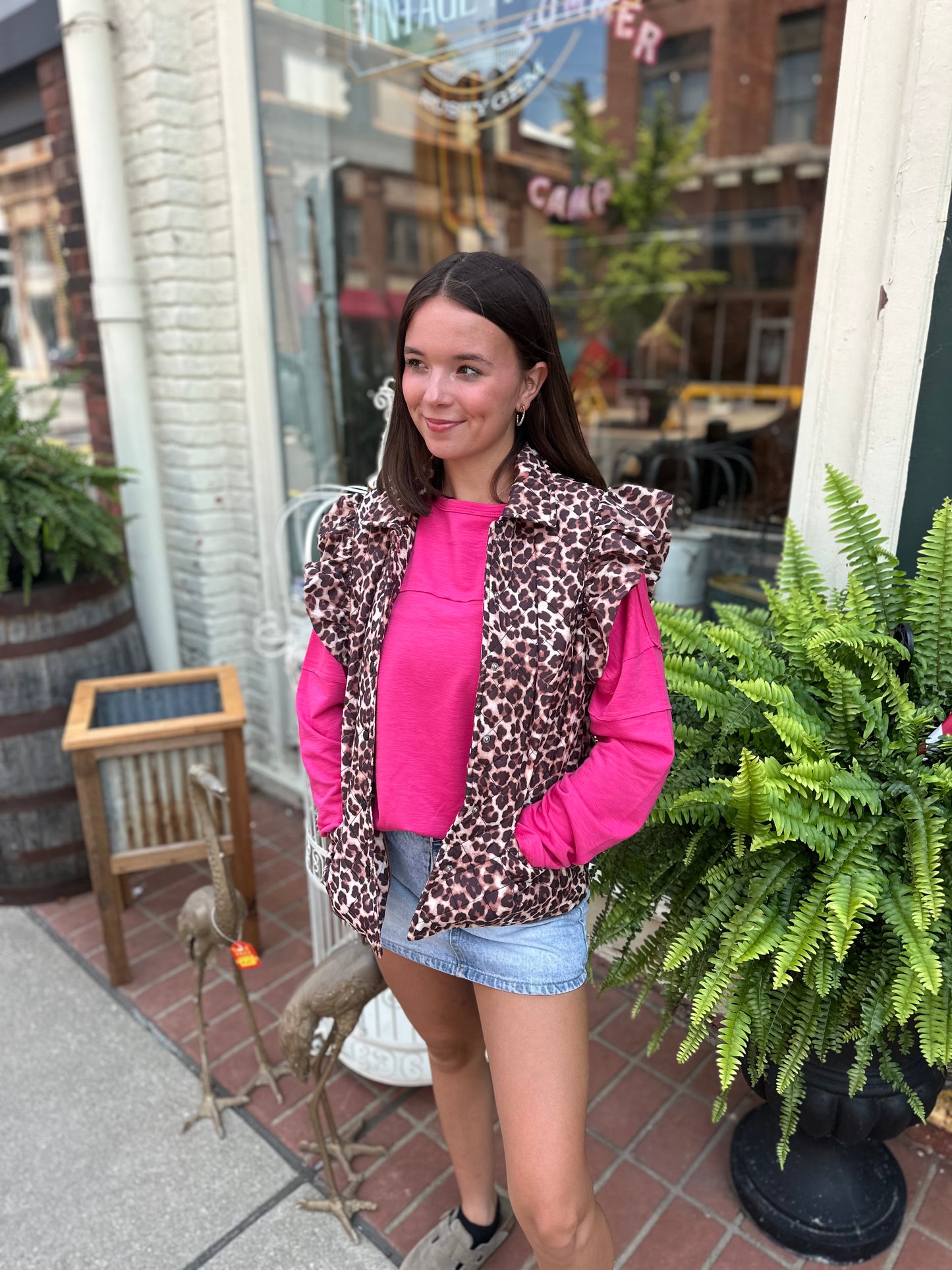 Quilted puffer vest leopard