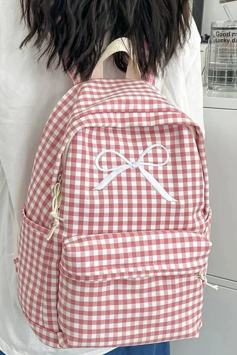 Bow checkered backpack