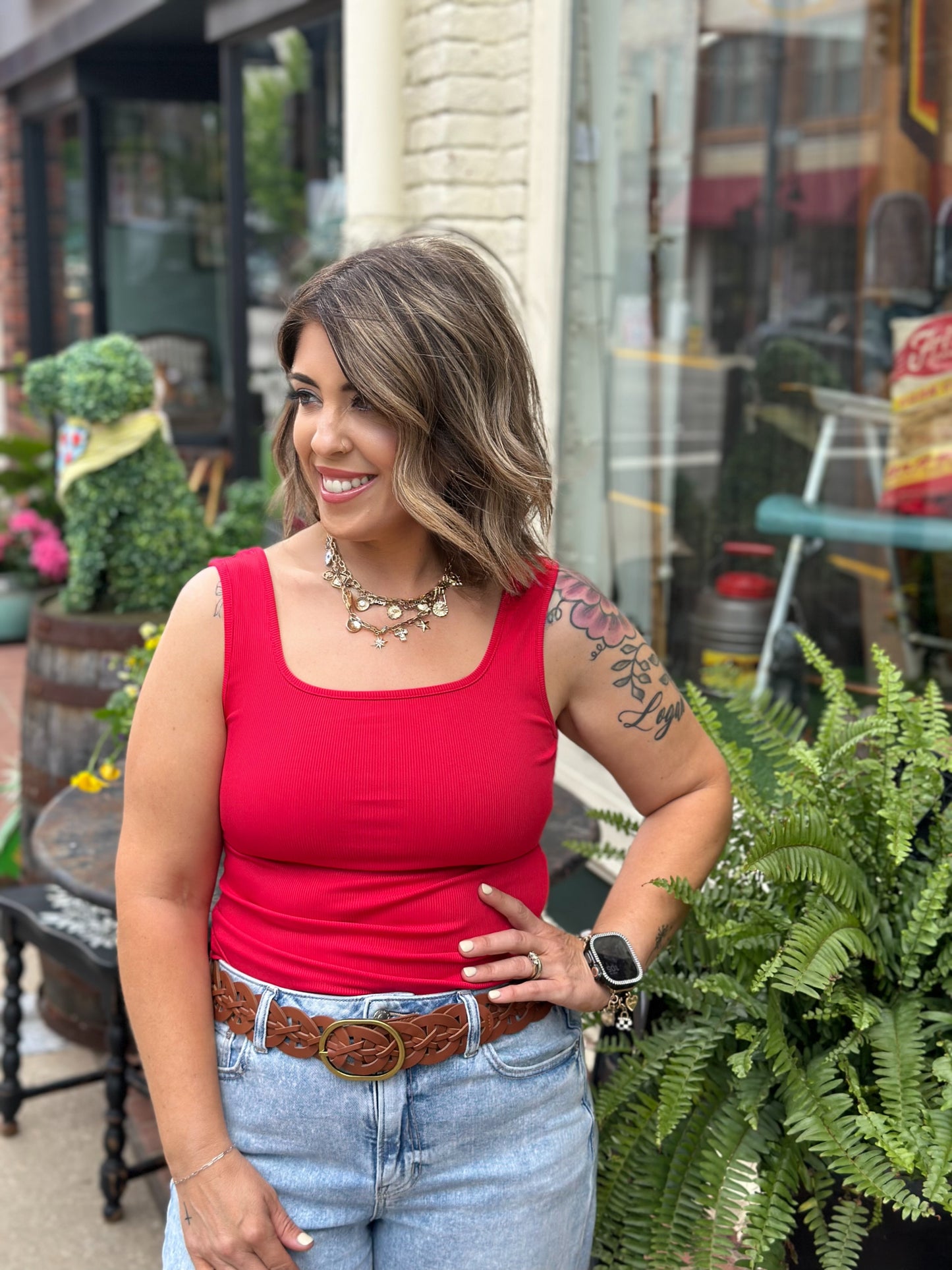 Bella Red Ribbed Tank