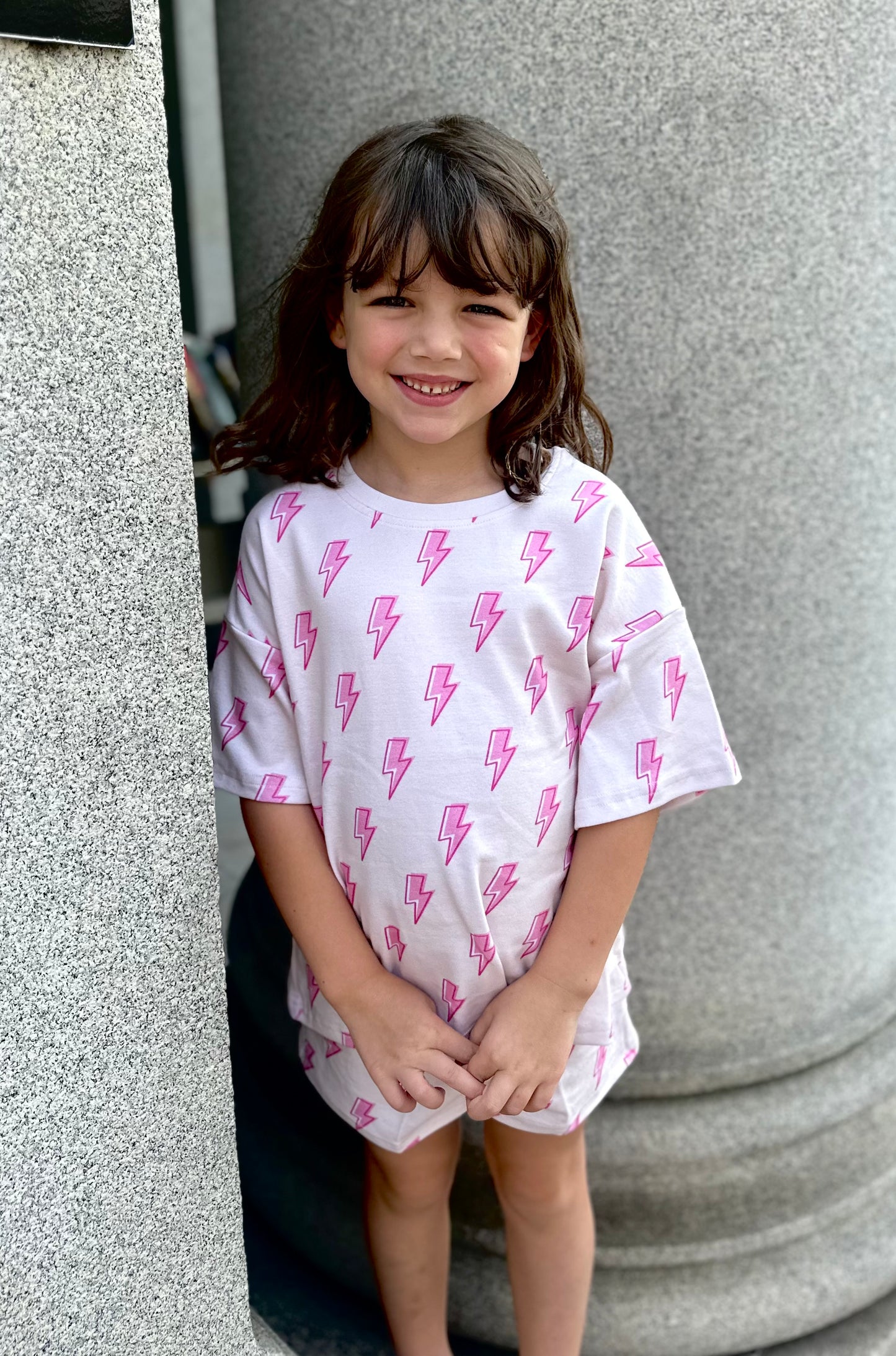 Pink bolts shorts set