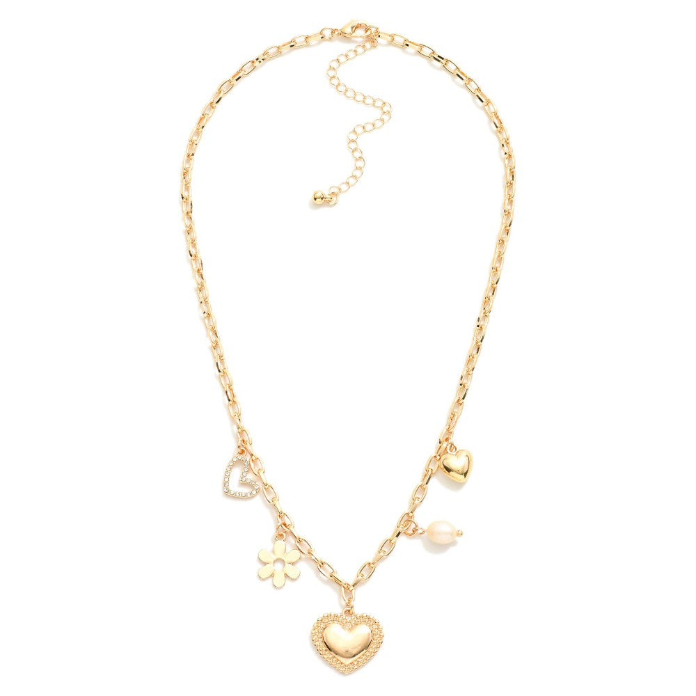 Daisy and hearts charm necklace