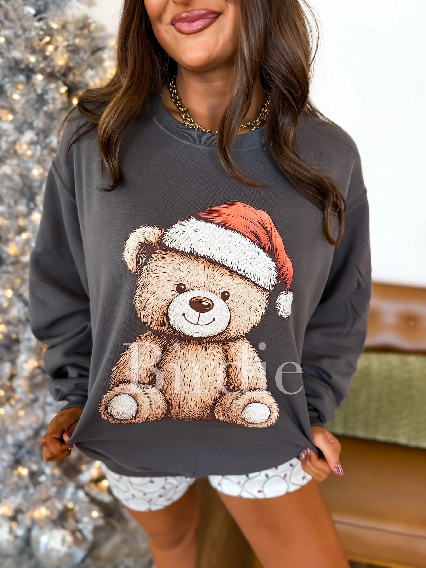 Santa Teddy Bear Charcoal Graphic Sweatshirt