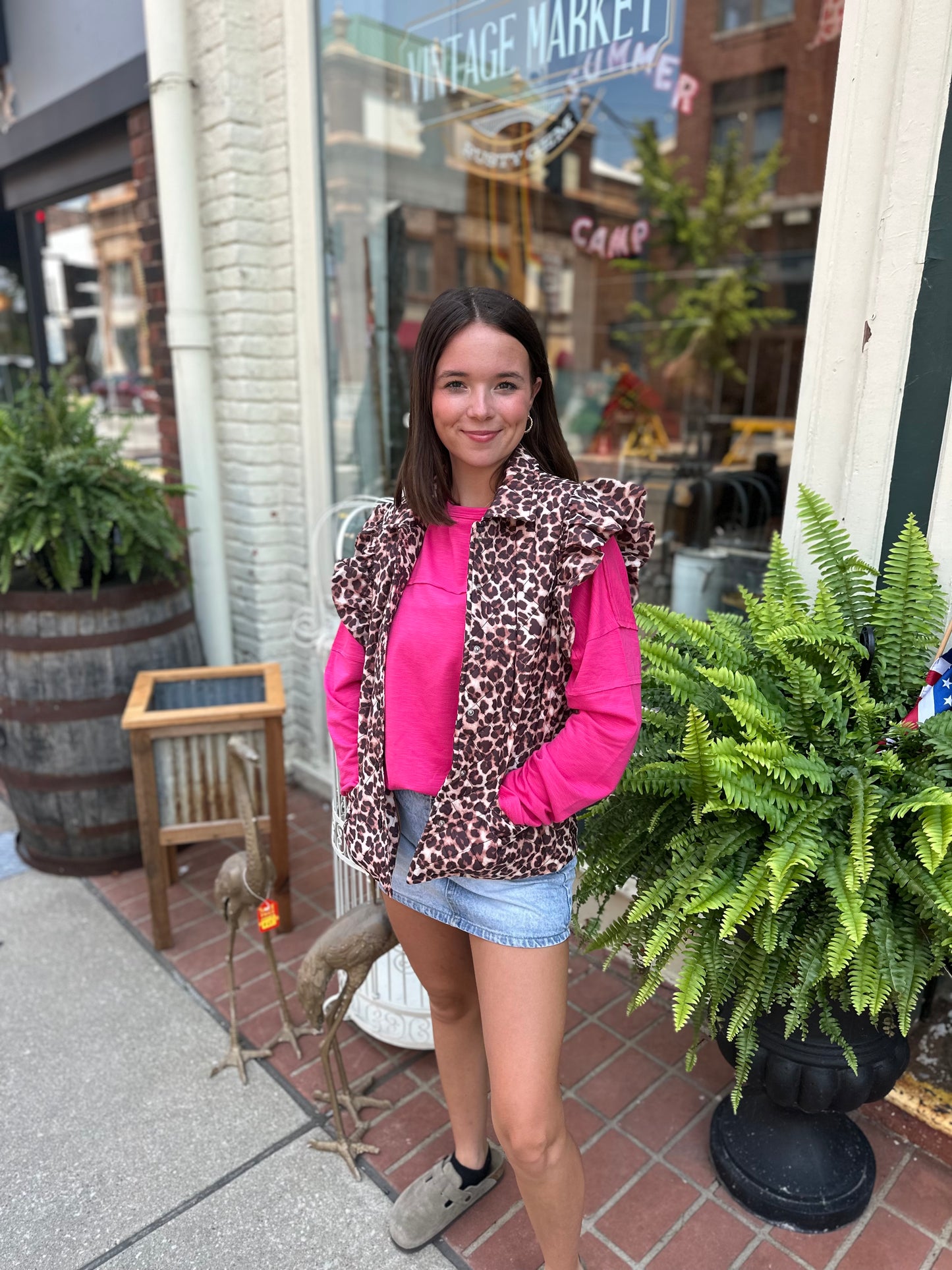 Quilted puffer vest leopard