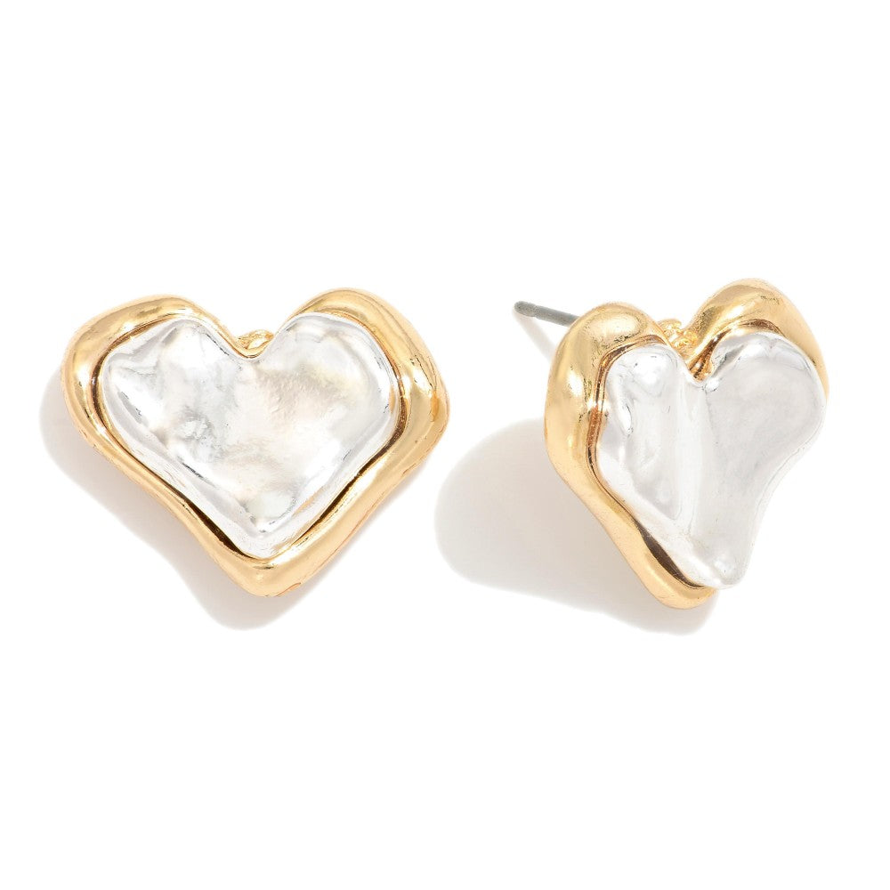 Two tone heart earring
