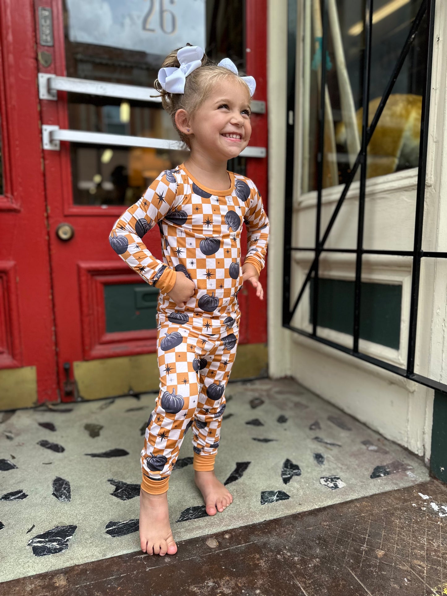 Pumpkin checkered Bamboo Jammie’s