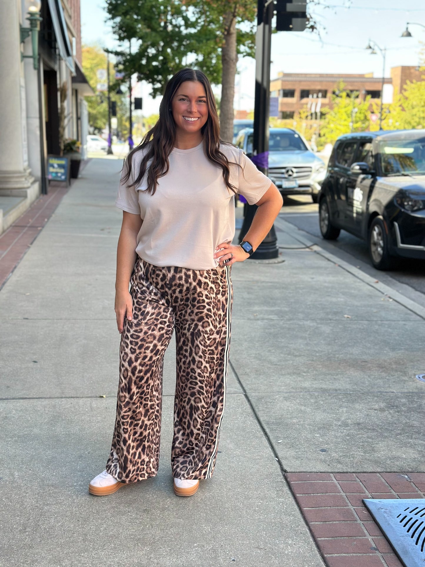 Lucy Silk Cheetah Pants with Striped side