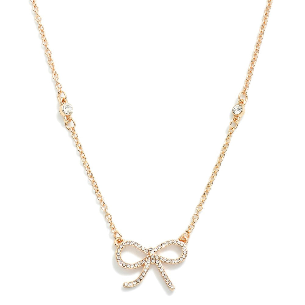 Dainty crystal bow necklace