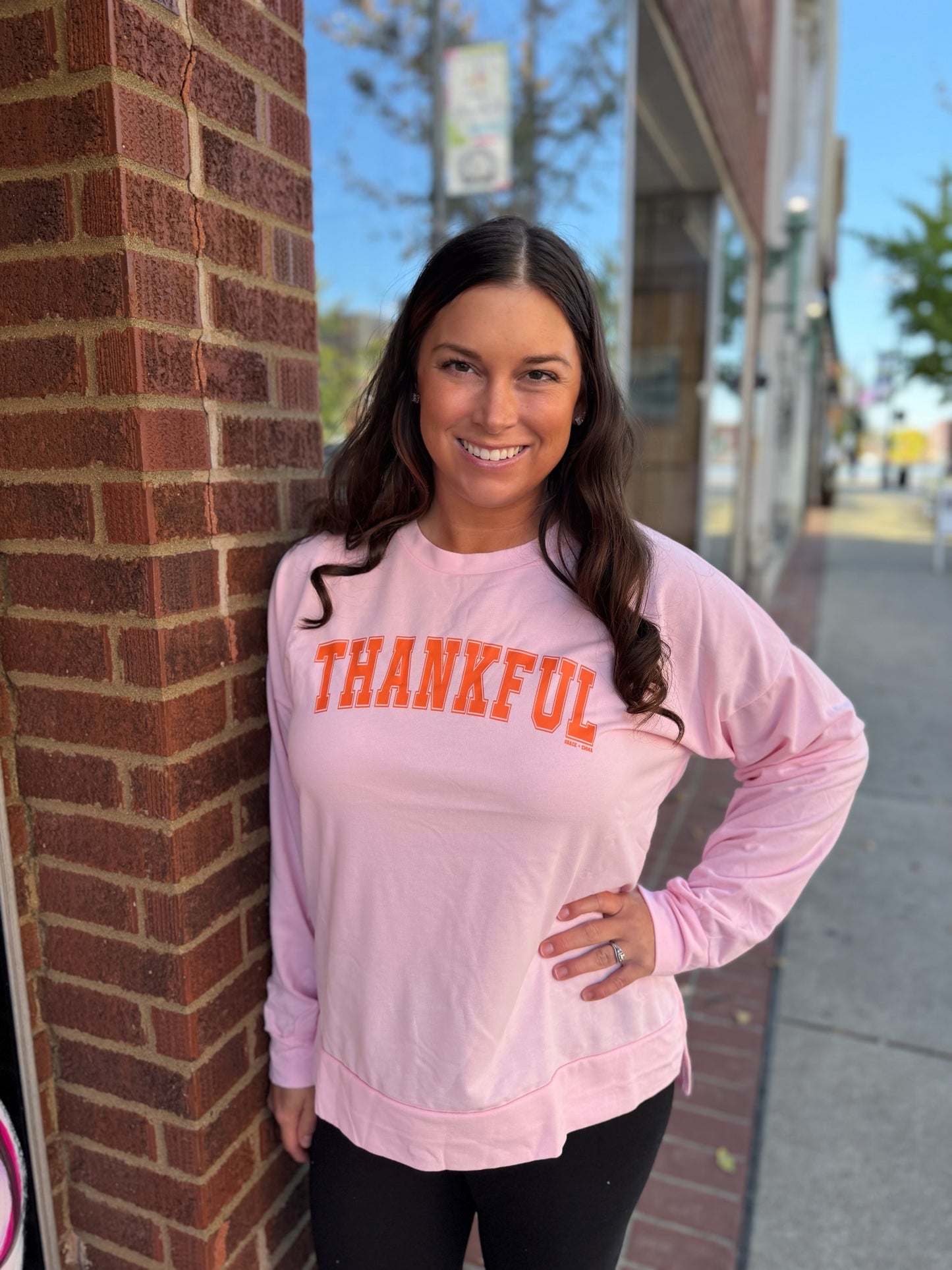 Thankful in pink long sleeve