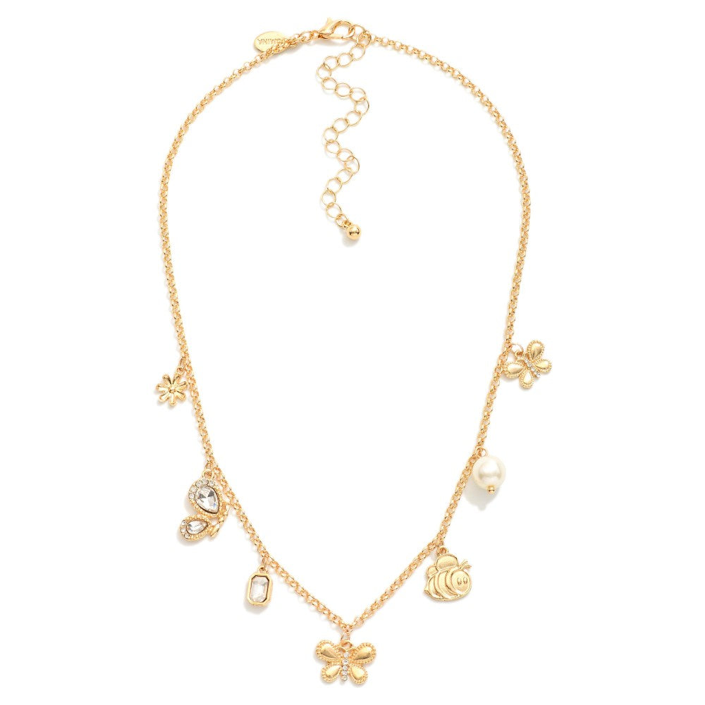 Butterfly pearl charm necklace