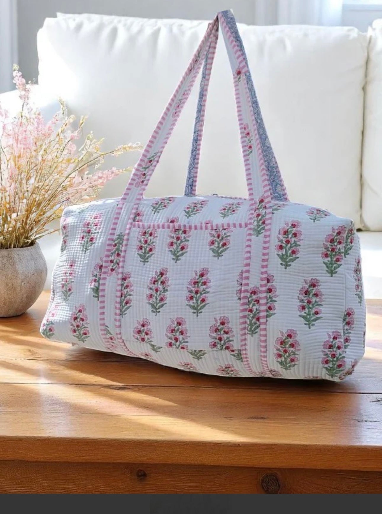 Atlas Quilted Pink Floral Duffle Bag