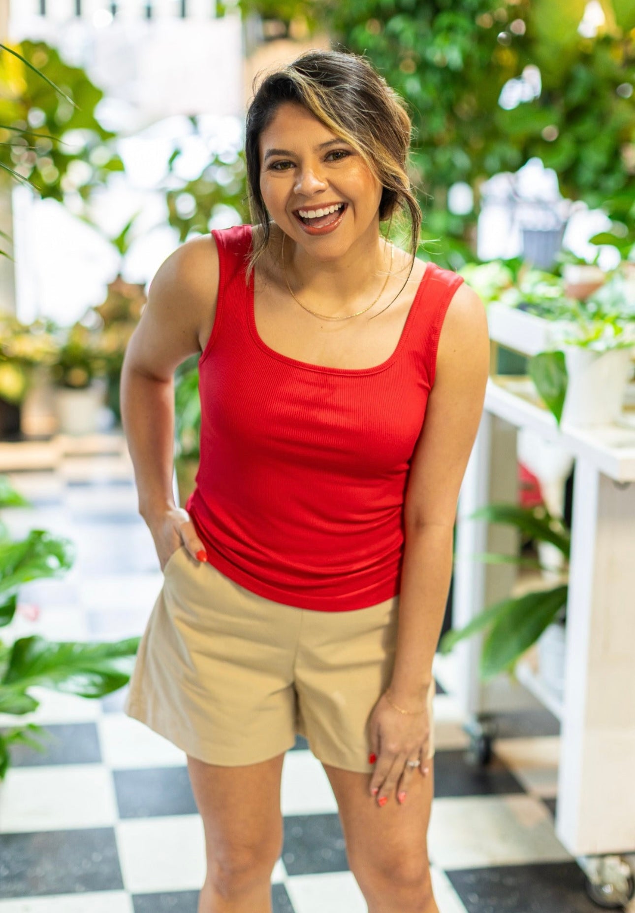 Bella Red Ribbed Tank