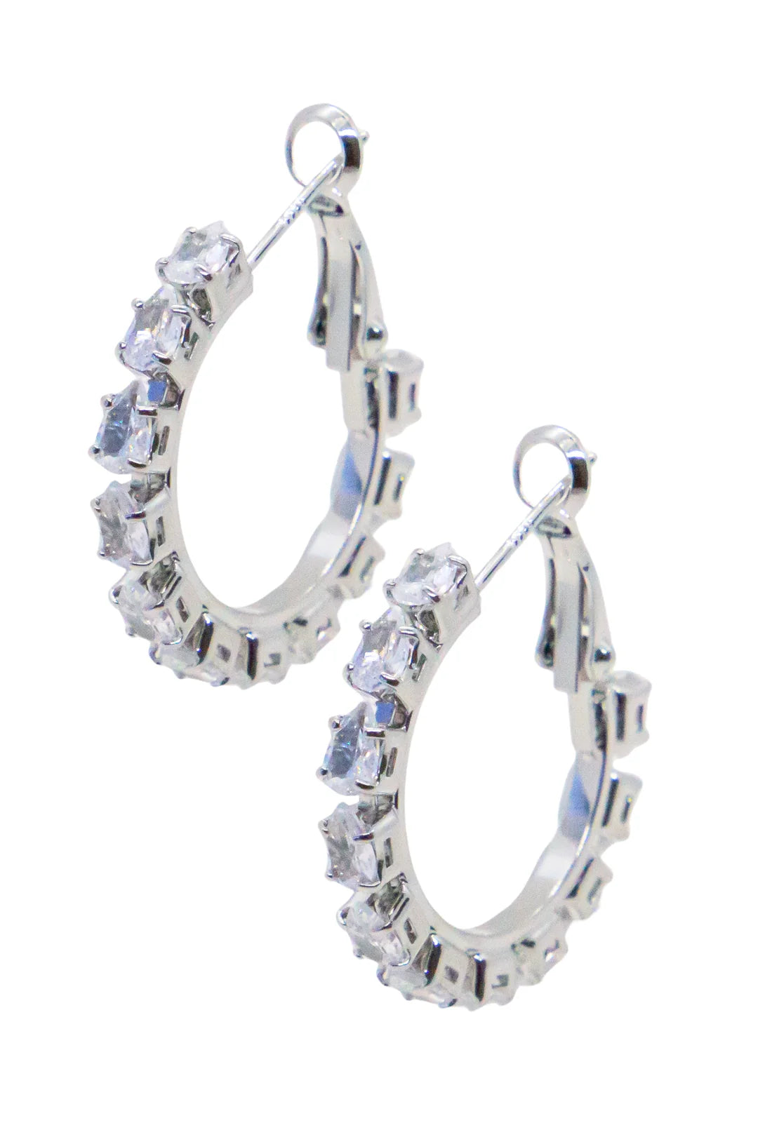 Silver crystal hoops