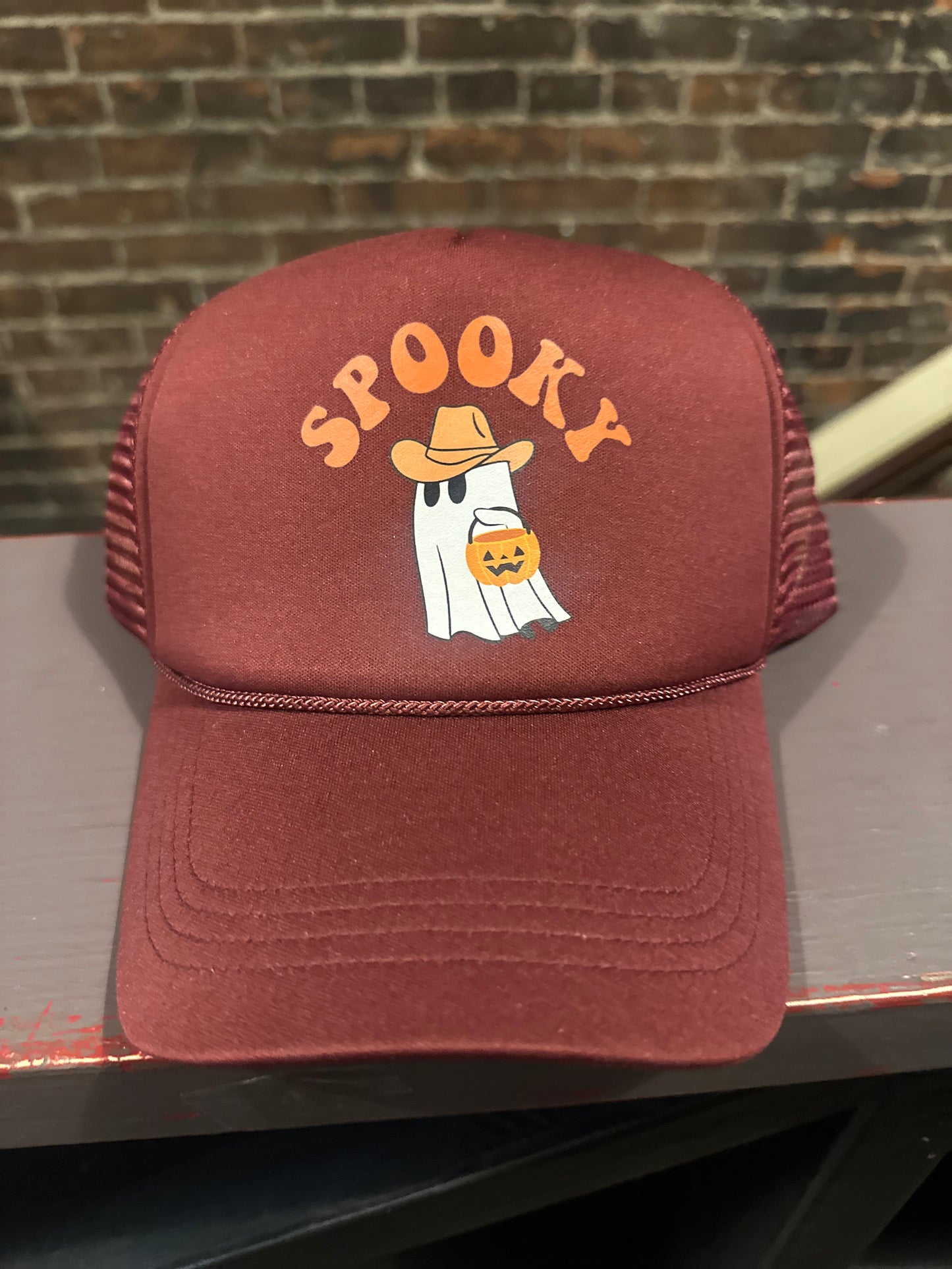 Spooky ghost trucker hat