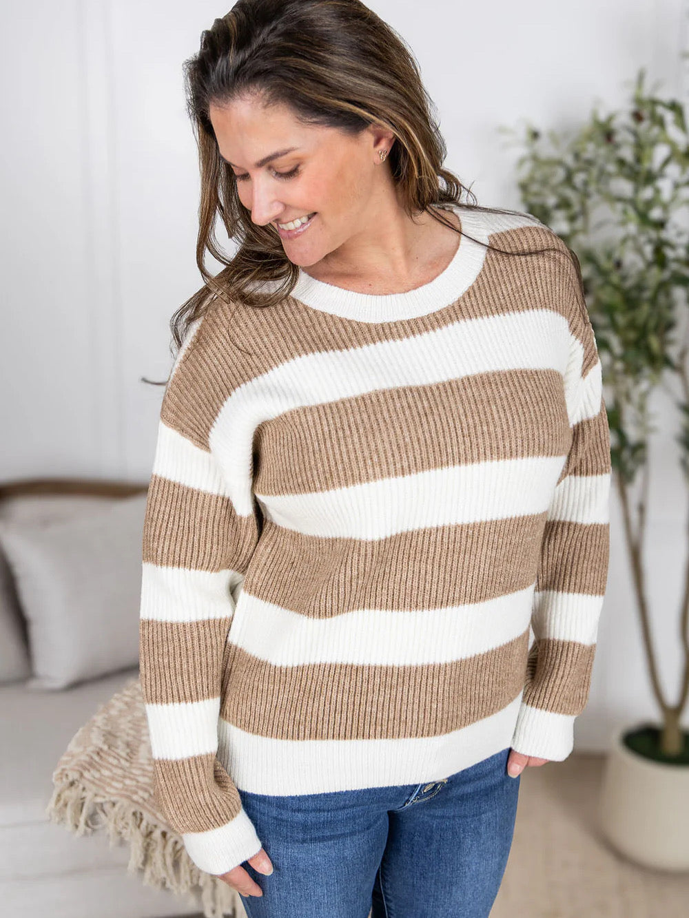 Reagan Tan & Ivory Stripe Sweater