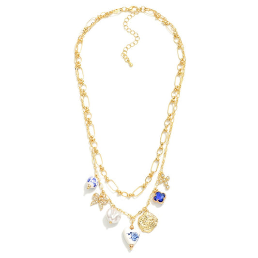 Antique blue and white charm necklace