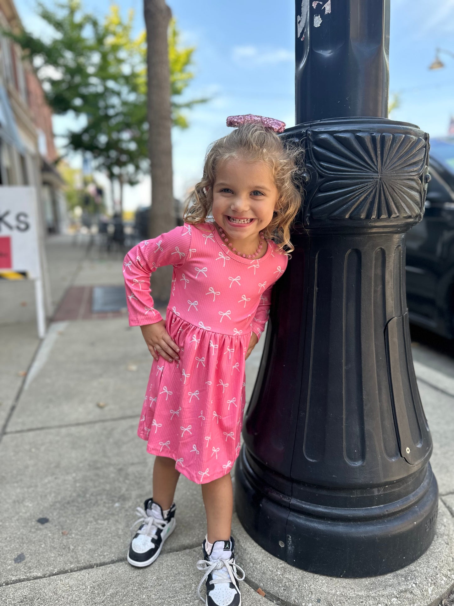 'Bella' Pink Dress with Silver Bows