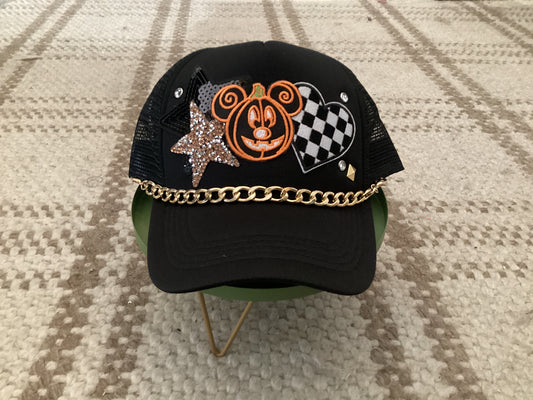 Halloween Mikey pumpkin trucker hat