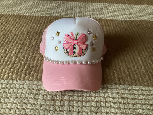 Sweet pink pumpkin trucker hat