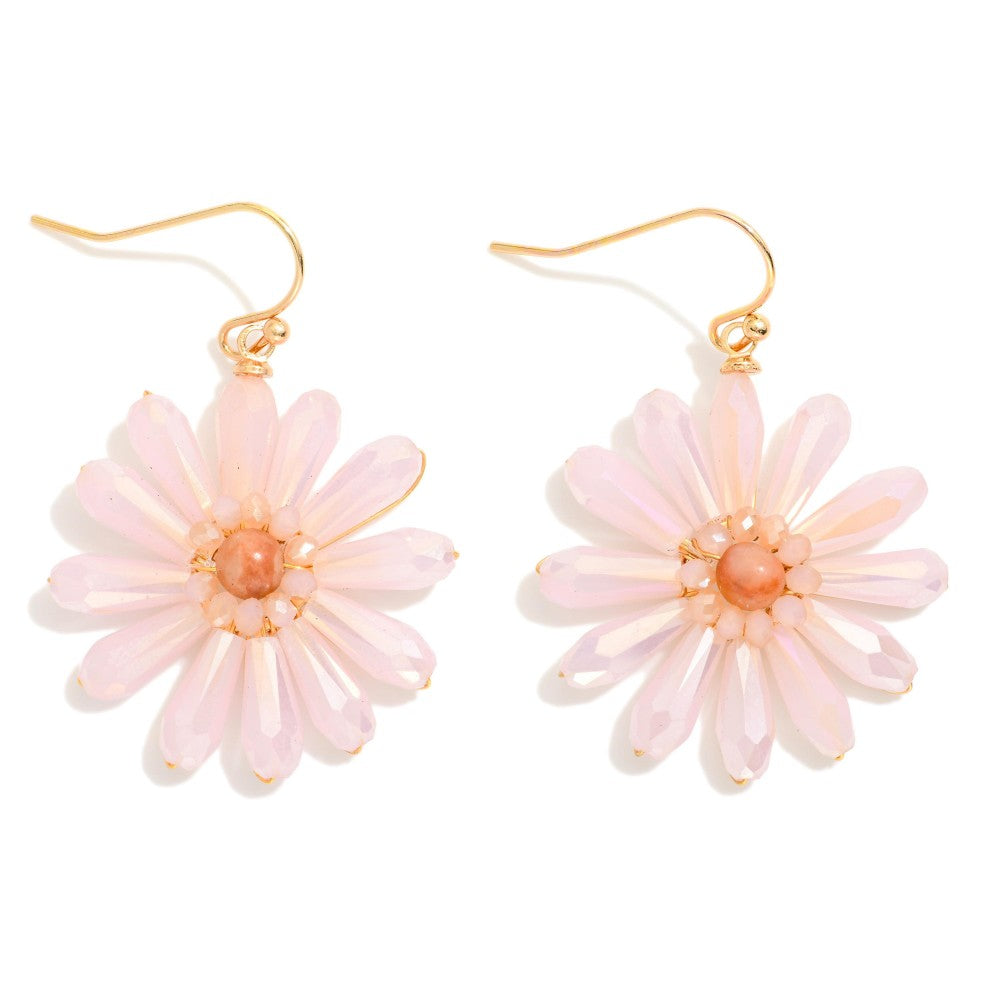 Pink crystal daisy earrings