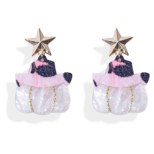 Country pink leopard pumpkin earrings
