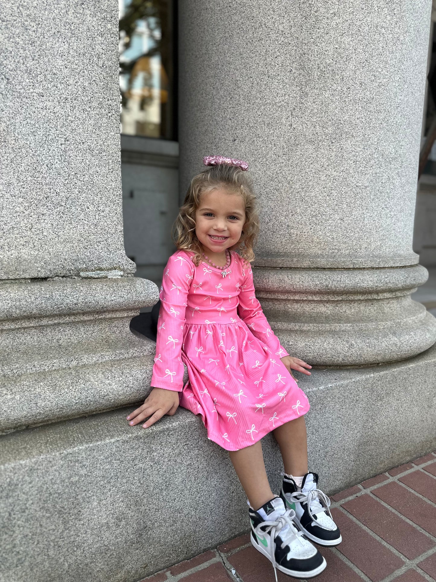 'Bella' Pink Dress with Silver Bows