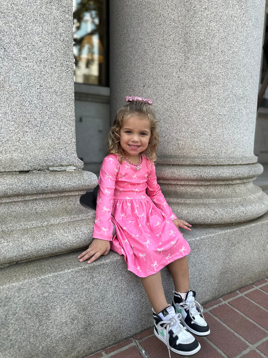 'Bella' Pink Dress with Silver Bows