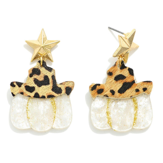Howdy leopard pumpkin earrings