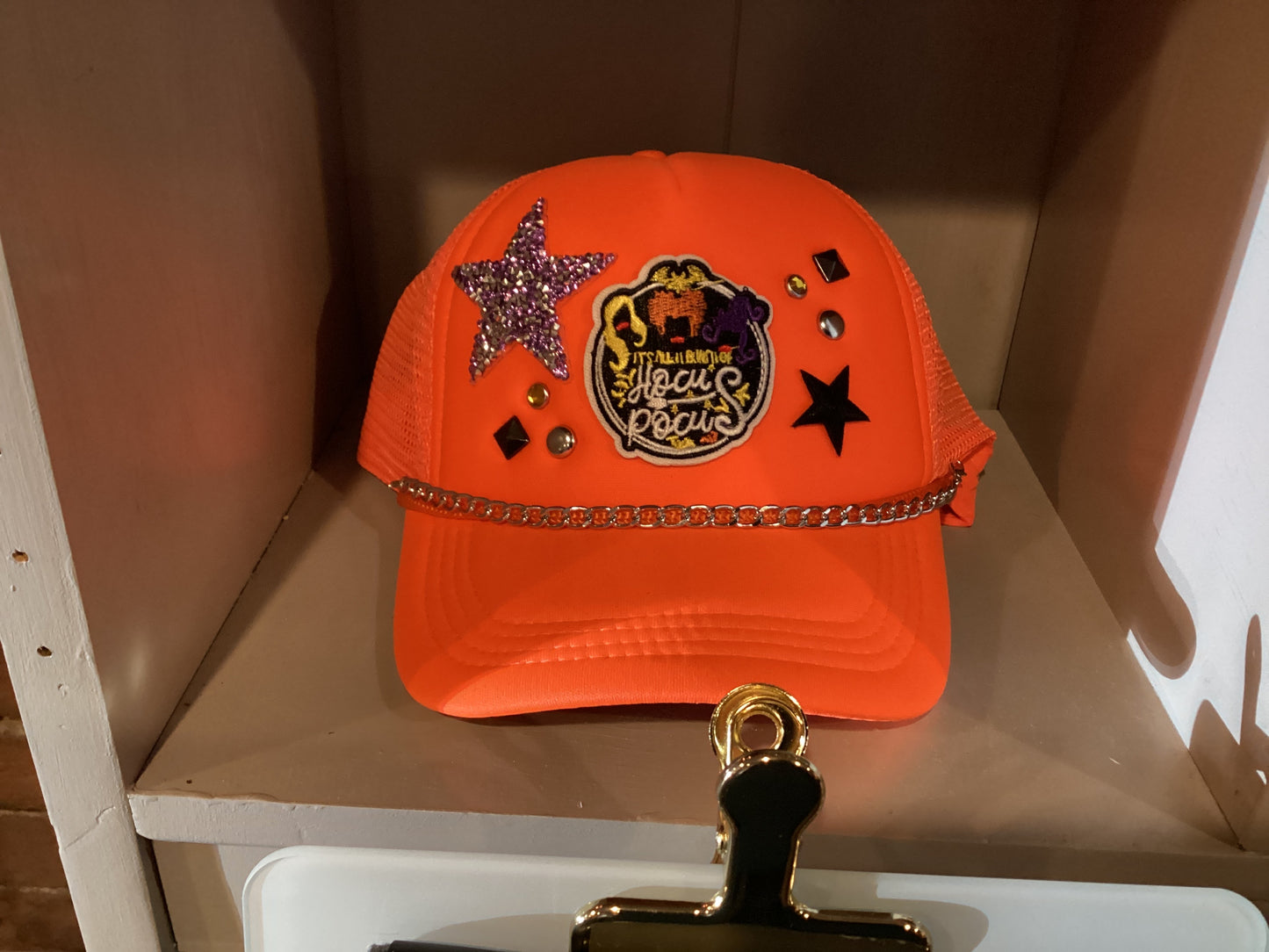 Orange hocus pocus trucker hat