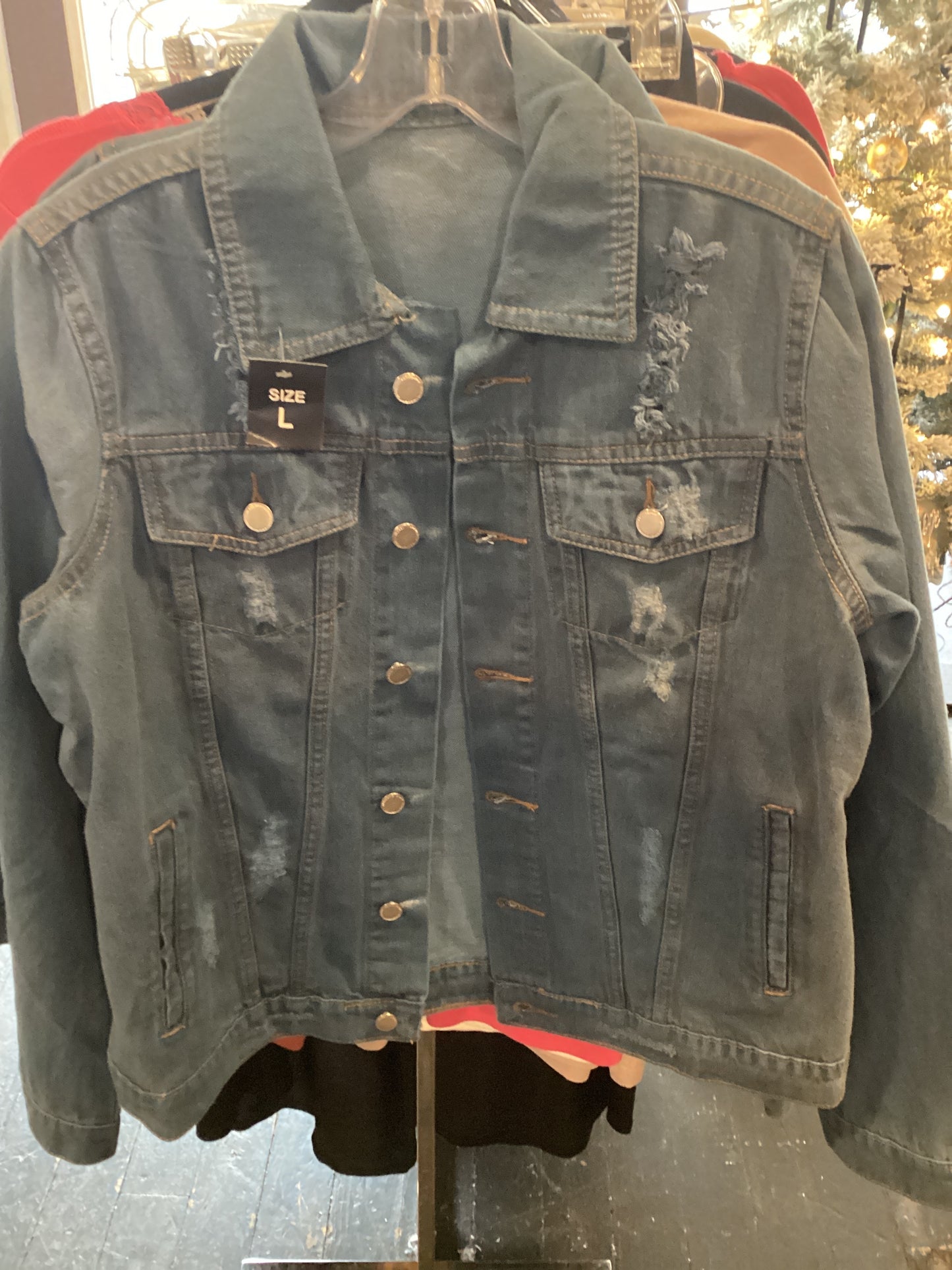 Distressed jean jacket- large