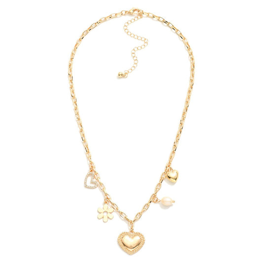 Daisy and hearts charm necklace