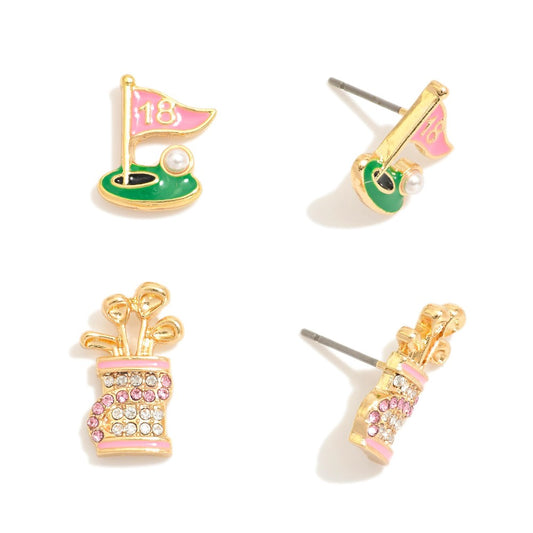 Pink golf earrings