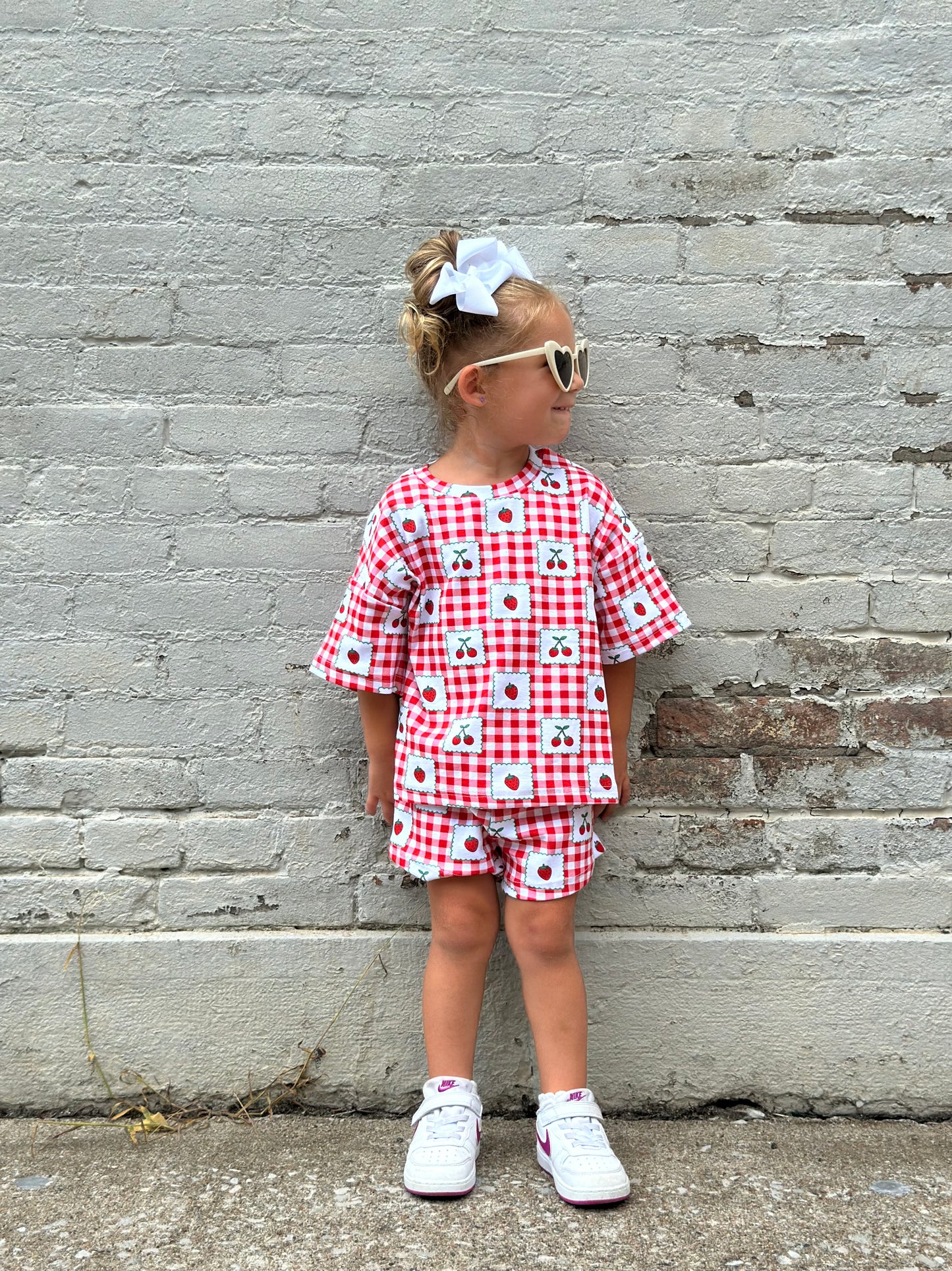 Strawberry gingham shorts set