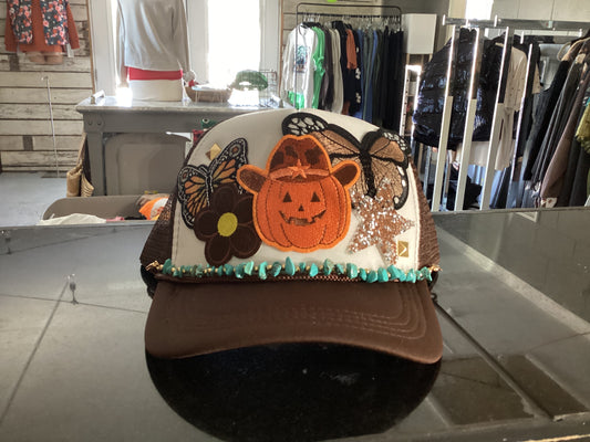 Pumpkin cowboy trucker hat