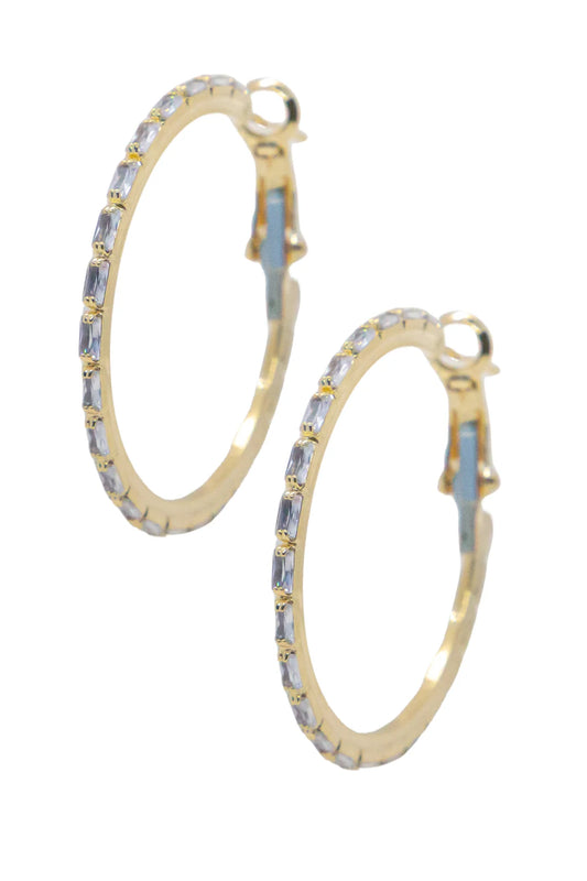 Gold crystal hoops