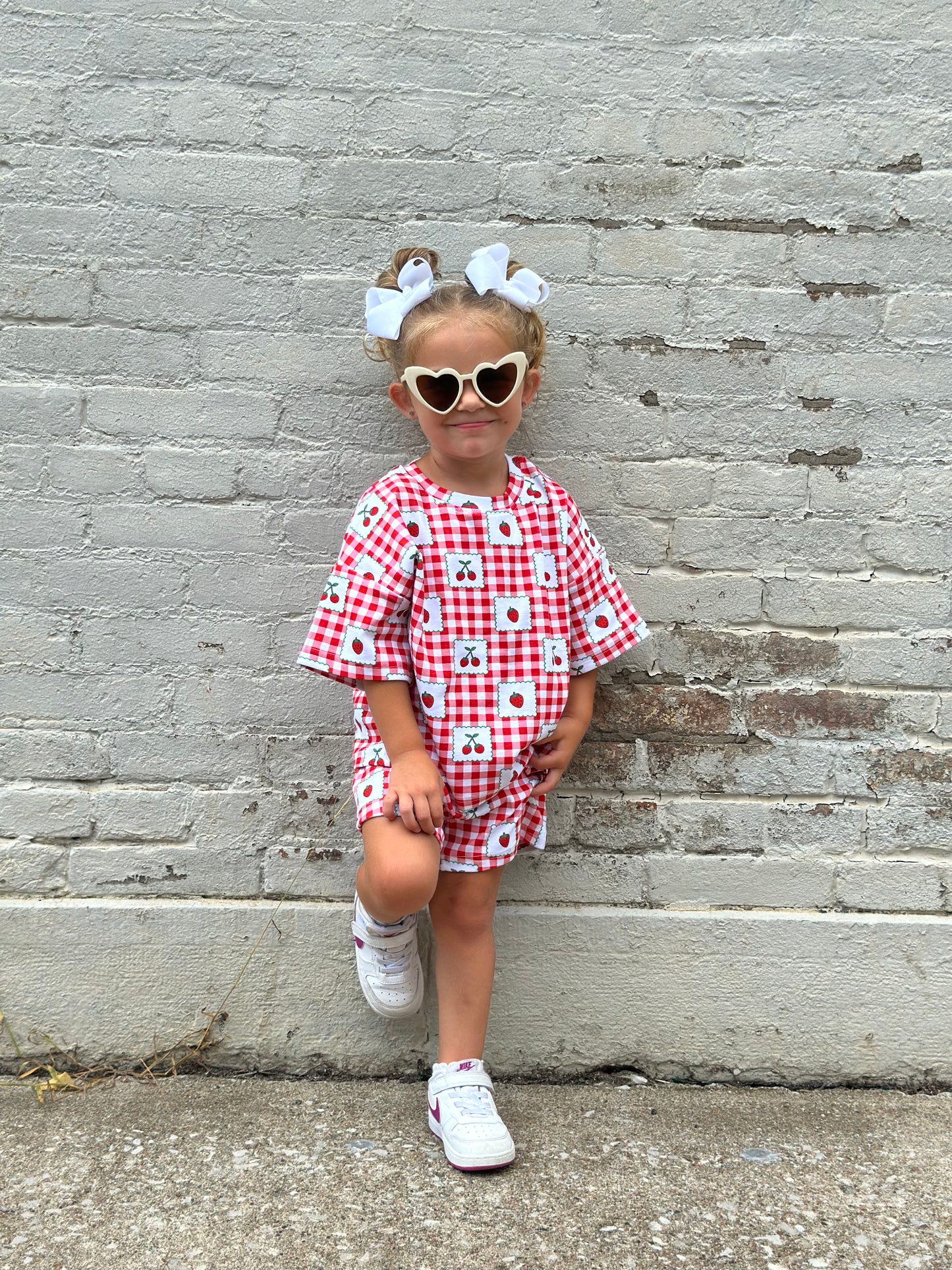Strawberry gingham shorts set