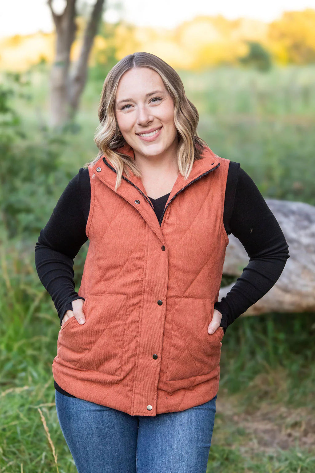 Corduroy vest in burnt orange