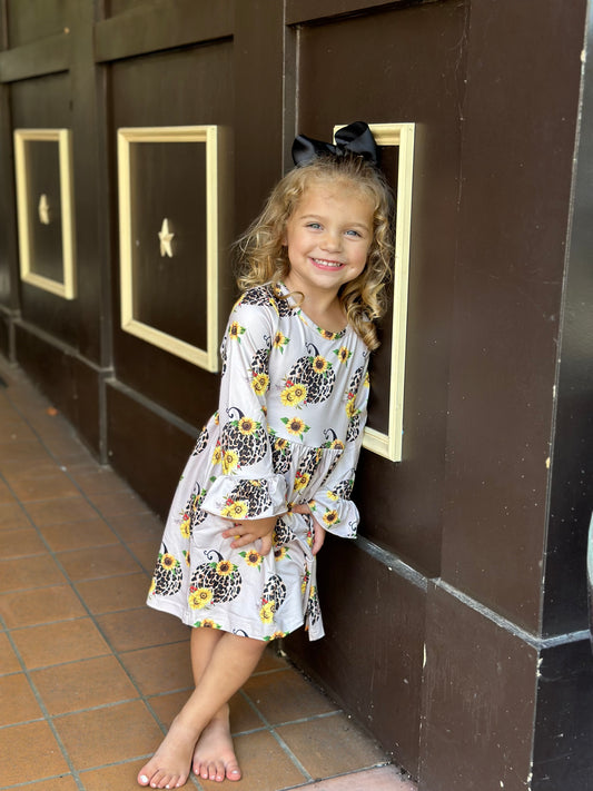 ‘Mia’ Leopard Pumpkin and Sunflower Dress