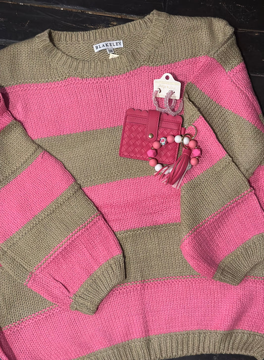 Pink & tan Striped sweater