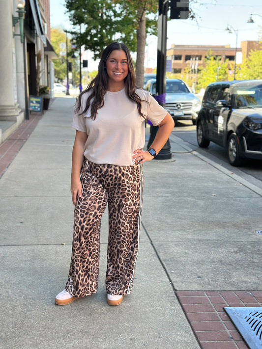 Lucy Silk Cheetah Pants with Striped side
