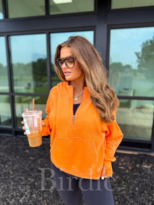 Orange boxy quarter zip
