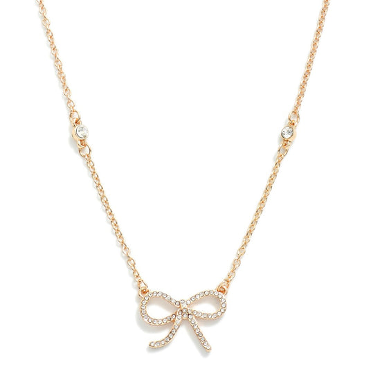 Dainty crystal bow necklace