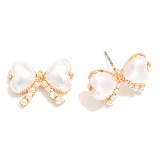 Sage pearl bow earrings