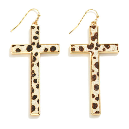 Leopard cross earrings