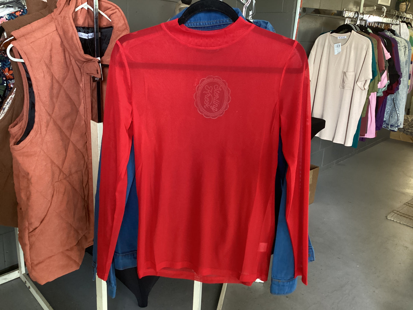 Red mesh long sleeve