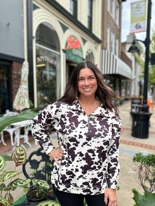 Chocolate cowhide couture pullover