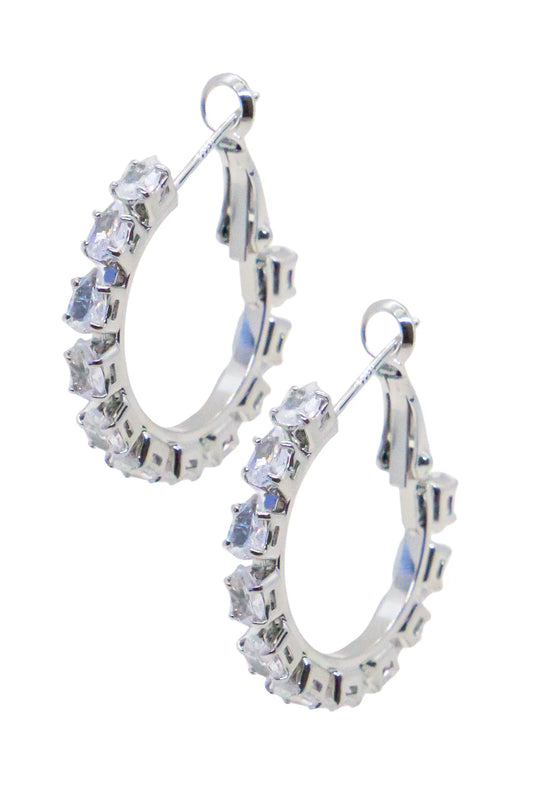 Silver crystal hoops