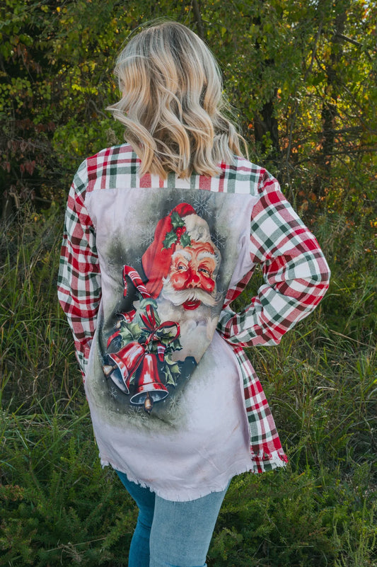 Santa Silk back plaid top