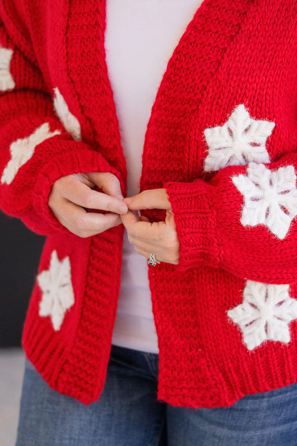 Red snowflake cardigan