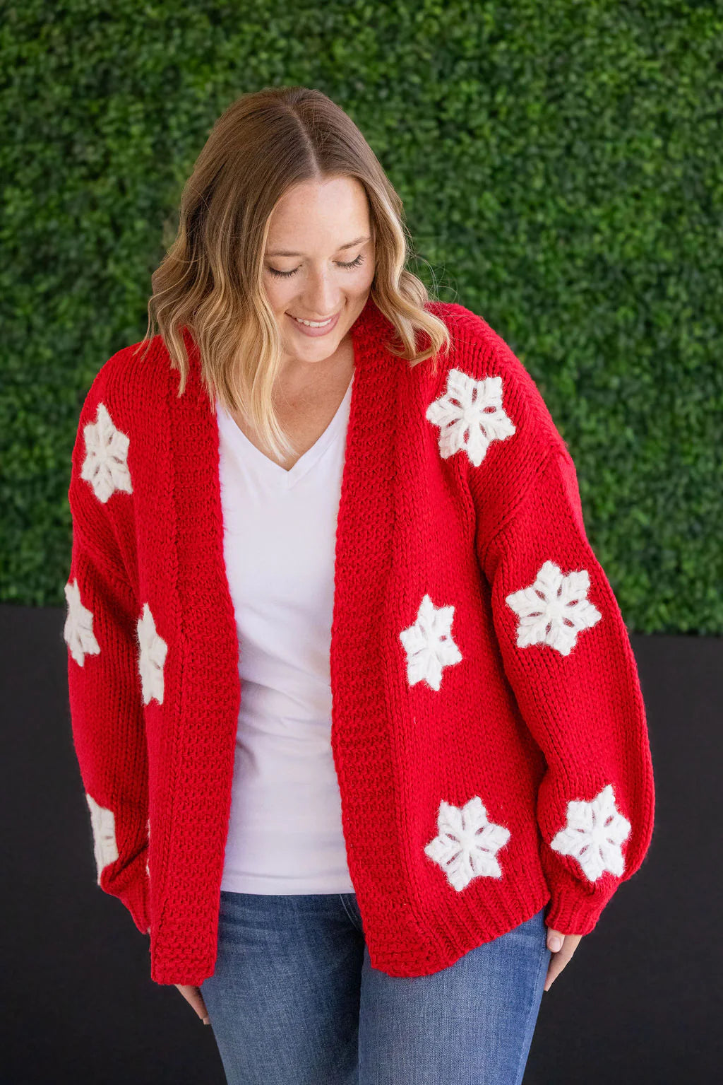 Red snowflake cardigan