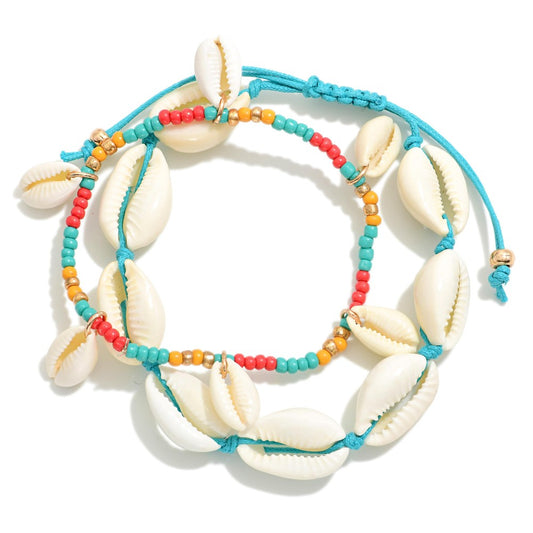 Teal and coral shell bracelet